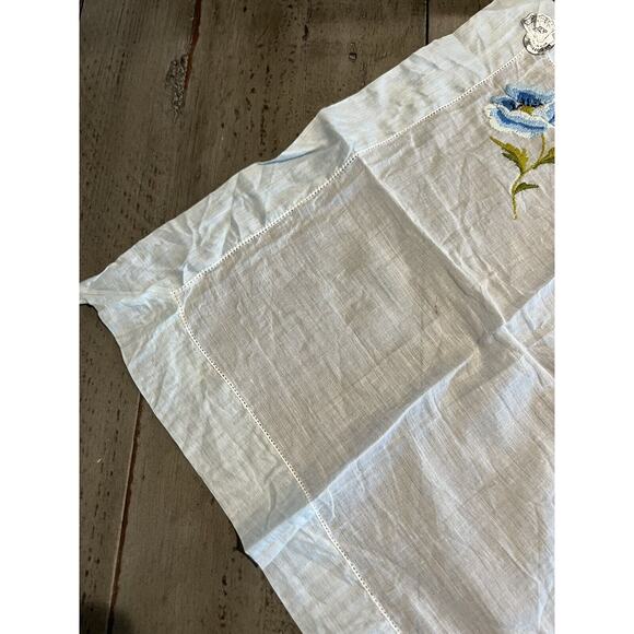 Vintage Ladies Hankie By Desco Embroidered Blue And White Floral NOS Semi Sheer - Picture 6 of 6